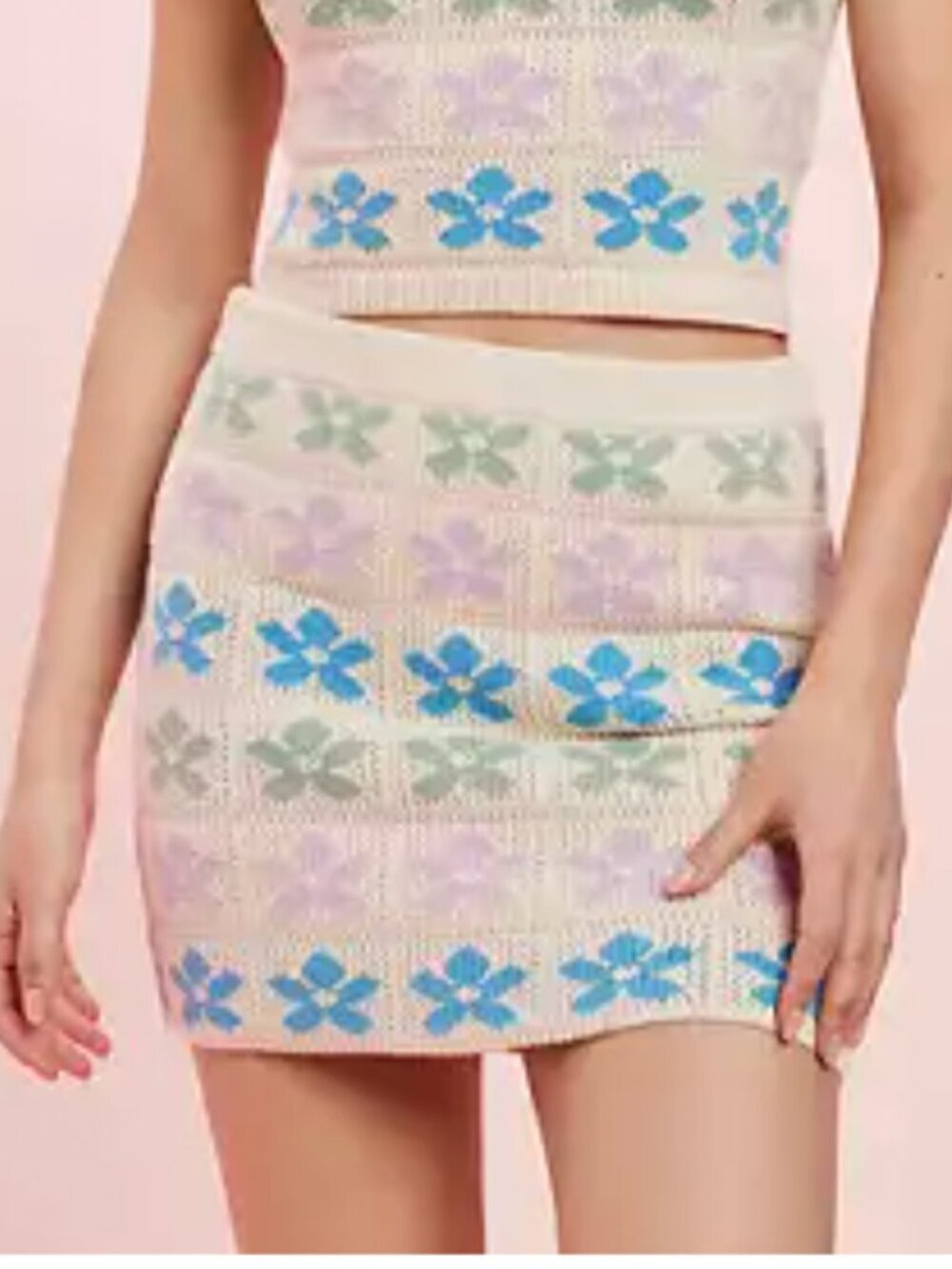 American Eagle floral knit Y2K mini sweater skirt Sz XS